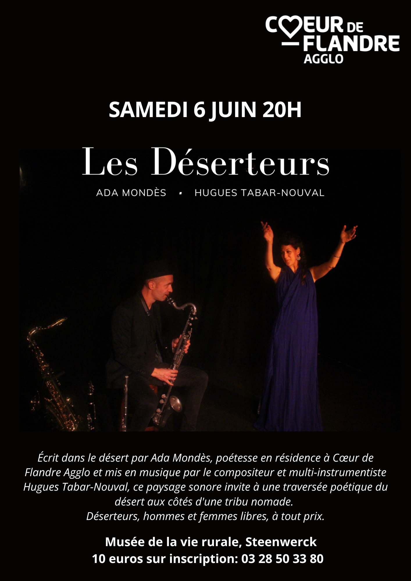 Les déserteurs, affiche de spectacle avec Ada Mondès et Hugues Tabar-Nouval